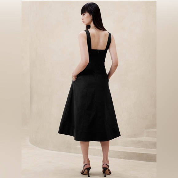 Banana Republic Women’s Black Square Neck Midi Dress - Sz 8 Tall - Picture 3 of 7